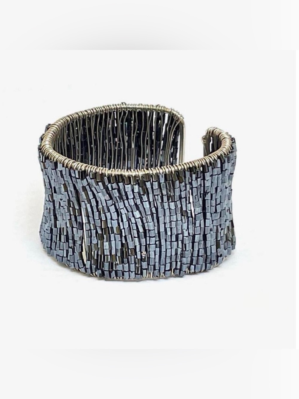 Windsor Silver and Gunmetal Seed Bead Cuff Bracelet